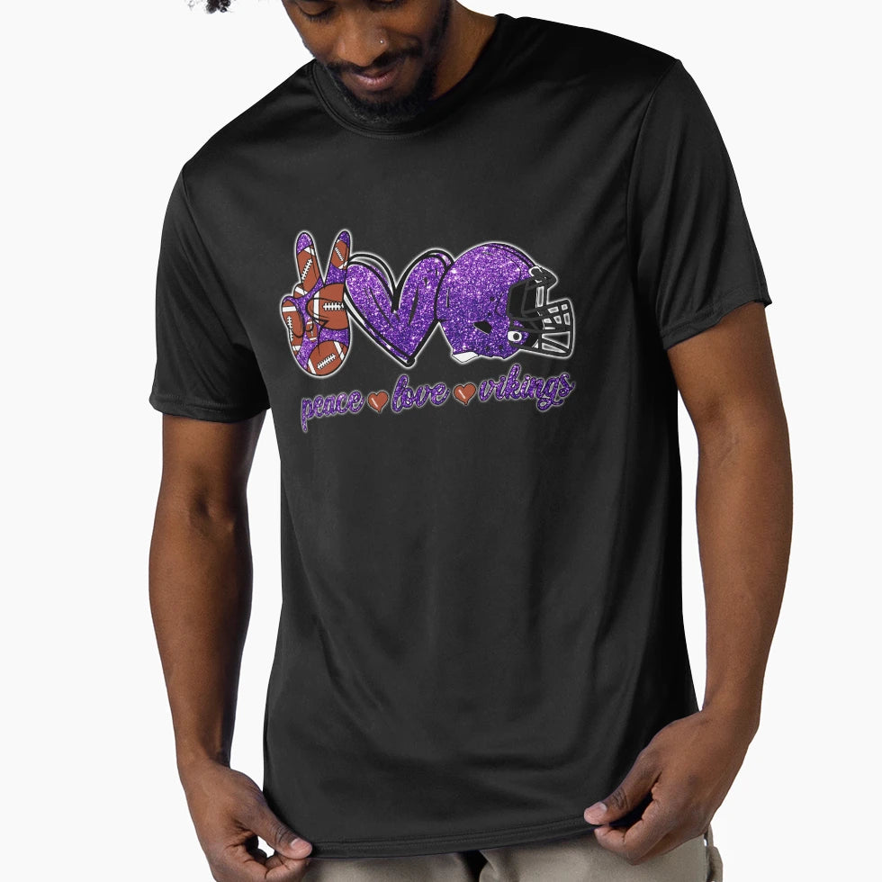 Peace Love Vikings Football Team T-Shirt - Trendy Graphic Unisex - T-Shirt, Sweatshirt, Hoodie