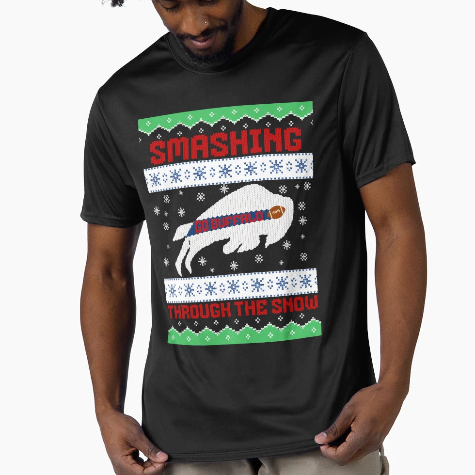 Smashing Through Snow Buffalo Football T-Shirt - Trendy Graphic Men Women - T-Shirt, Sweatshirt, Hoodie