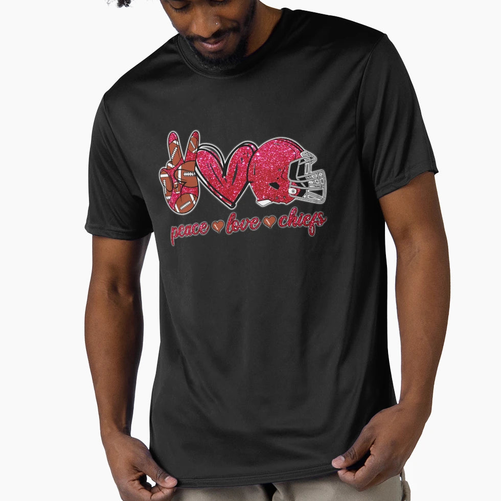 Peace Love Chiefs Football Team T-Shirt - Trendy Graphic for Adults - T-Shirt, Sweatshirt, Hoodie