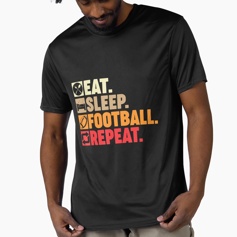 Eat Sleep Football Repeat Coach Player T-Shirt - Custom Art Print Unisex - T-Shirt, Sweatshirt, Hoodie