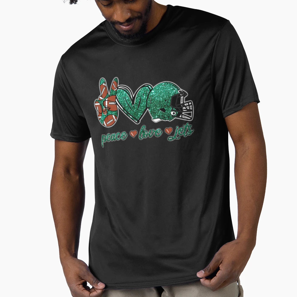 Peace Love Jets Football Team T-Shirt - Casual Everyday Wear Unisex - T-Shirt, Sweatshirt, Hoodie