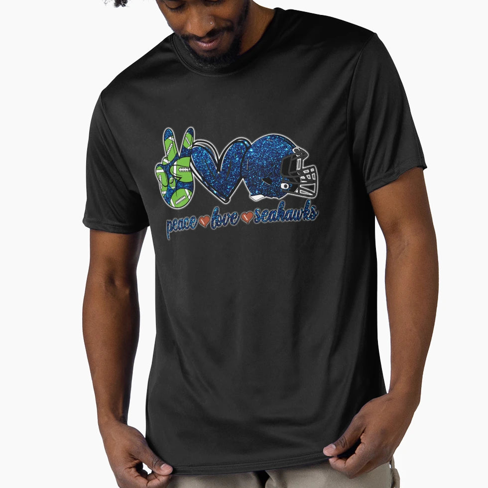 Peace Love Seahawks Football Team T-Shirt - Novelty Apparel for Adults - T-Shirt, Sweatshirt, Hoodie