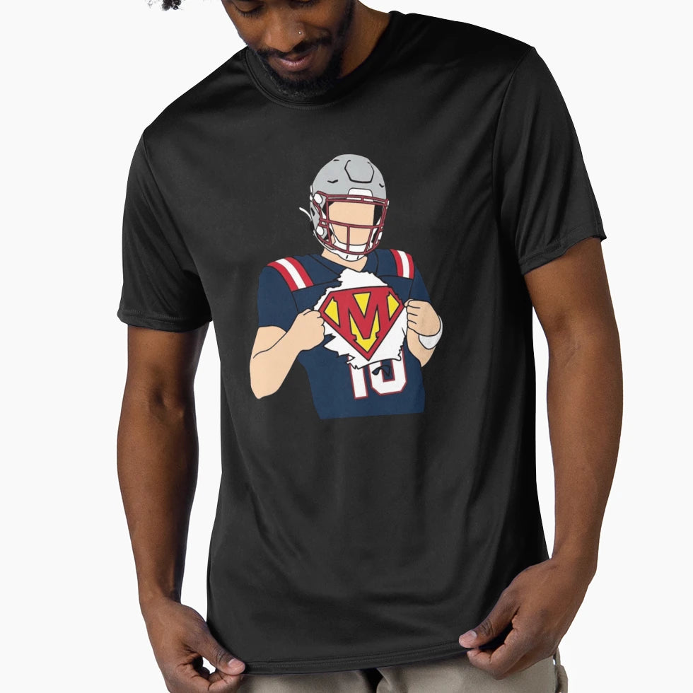 Drake Maye Superman Celebration T-Shirt - Minimalist Print Unisex - T-Shirt, Sweatshirt, Hoodie