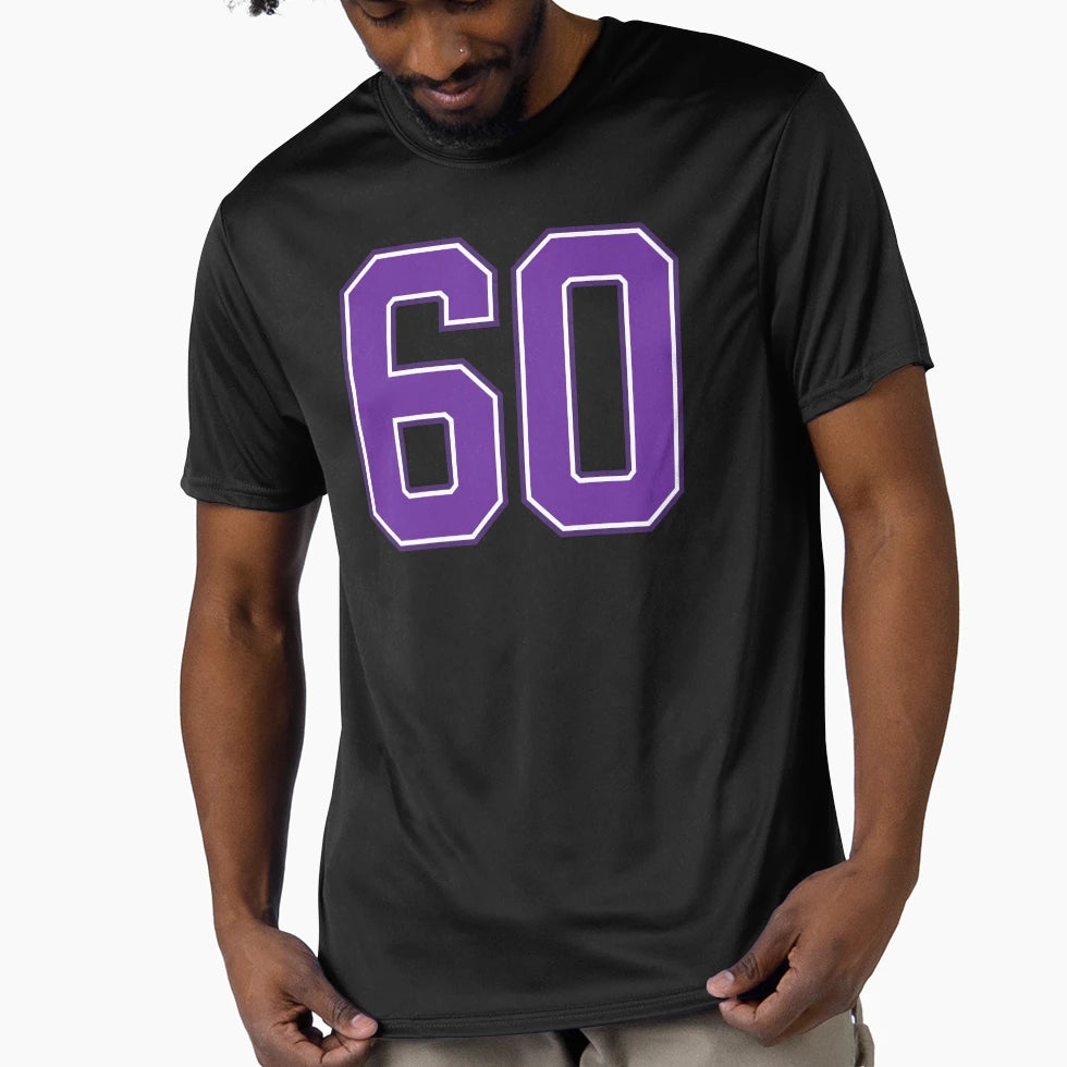 Purple Number 60 Lucky Sports Jersey T-Shirt - Novelty Apparel for Adults - T-Shirt, Sweatshirt, Hoodie