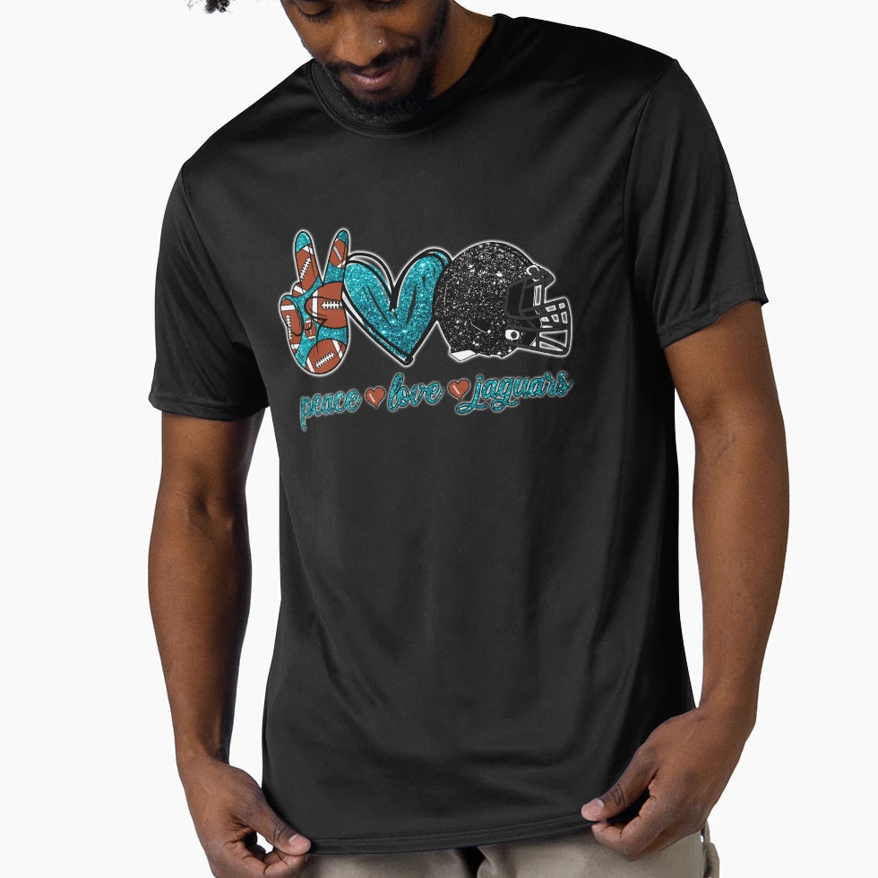 Peace Love Jaguars Football Team T-Shirt - Aesthetic Graphic Men Women - T-Shirt, Sweatshirt, Hoodie