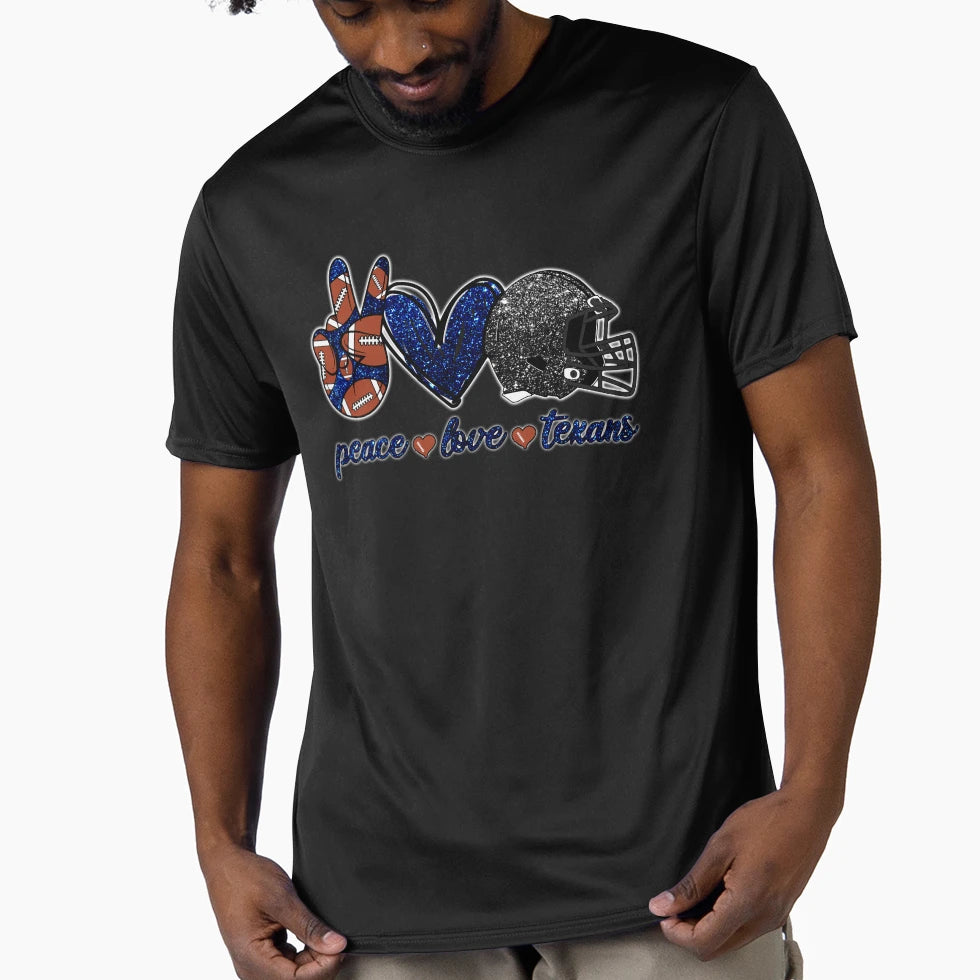 Peace Love Texans Football Team T-Shirt - Trendy Graphic Unisex - T-Shirt, Sweatshirt, Hoodie
