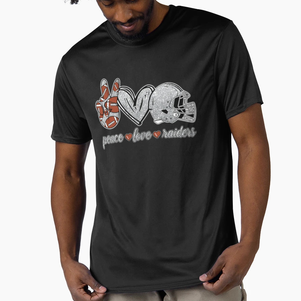 Peace Love Raiders Football Team T-Shirt - Aesthetic Graphic Men Women - T-Shirt, Sweatshirt, Hoodie