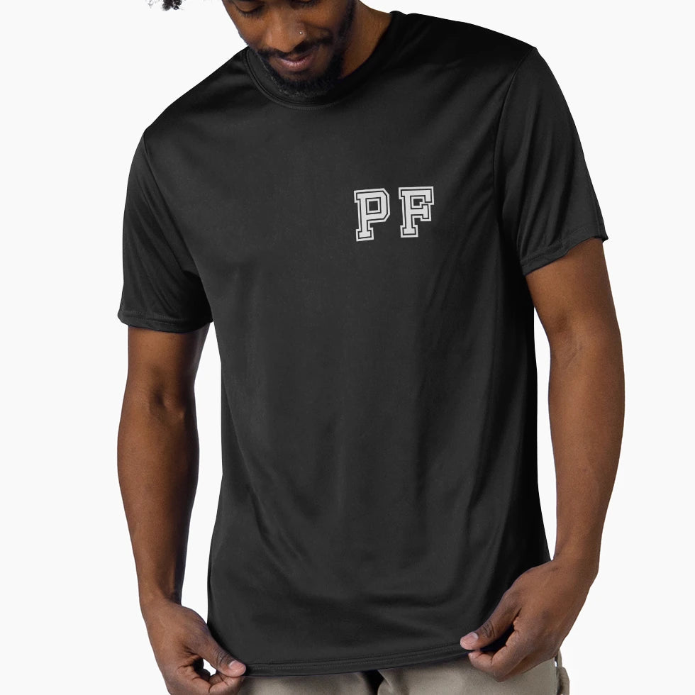 P F Varsity Initials Varsity Letters T-Shirt - Novelty Apparel for Adults - T-Shirt, Sweatshirt, Hoodie