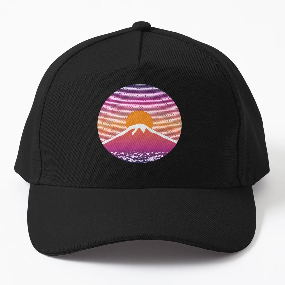 Mountain Sunset Trucker Hat - Custom Embroidery - Snapback, Trucker Hat, Dad Hat, Denim Baseball Cap