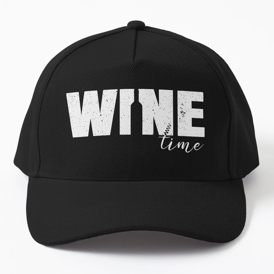 Wine Time Distressed Typography Wine Denim Baseball Cap - Snapback, Trucker Hat, Dad Hat, Denim Baseball Cap