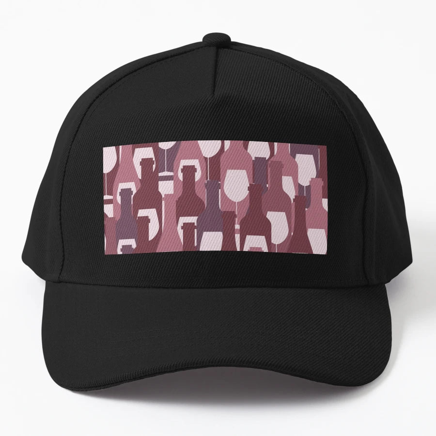 Red White Wine Glass Bottle Pattern Denim Baseball Cap - Snapback, Trucker Hat, Dad Hat, Denim Baseball Cap