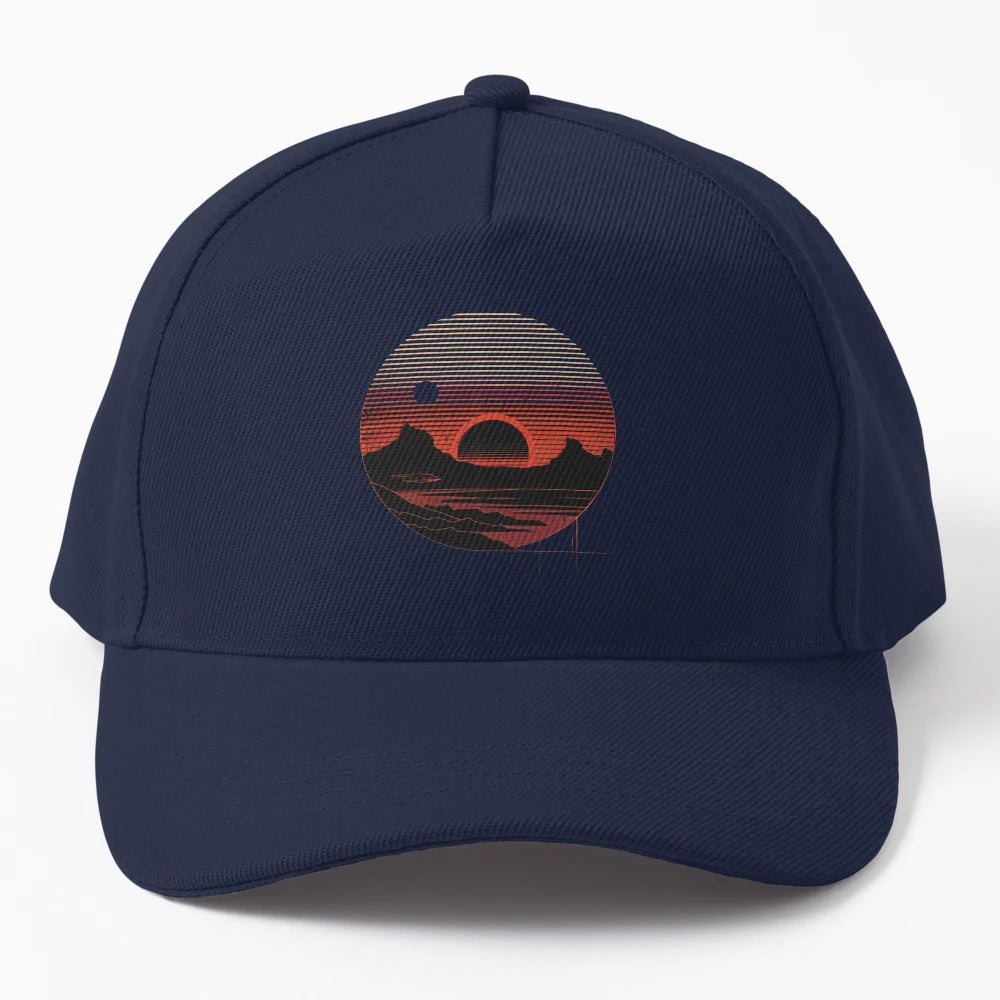 Futuristic Sunset Landscape Trucker Hat - Everyday Essential - Snapback, Trucker Hat, Dad Hat, Denim Baseball Cap