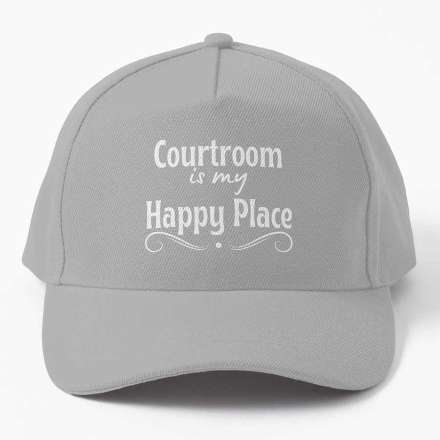 Courtroom Is My Happy Place Funny Lawyer Denim Baseball Cap - Snapback, Trucker Hat, Dad Hat, Denim Baseball Cap