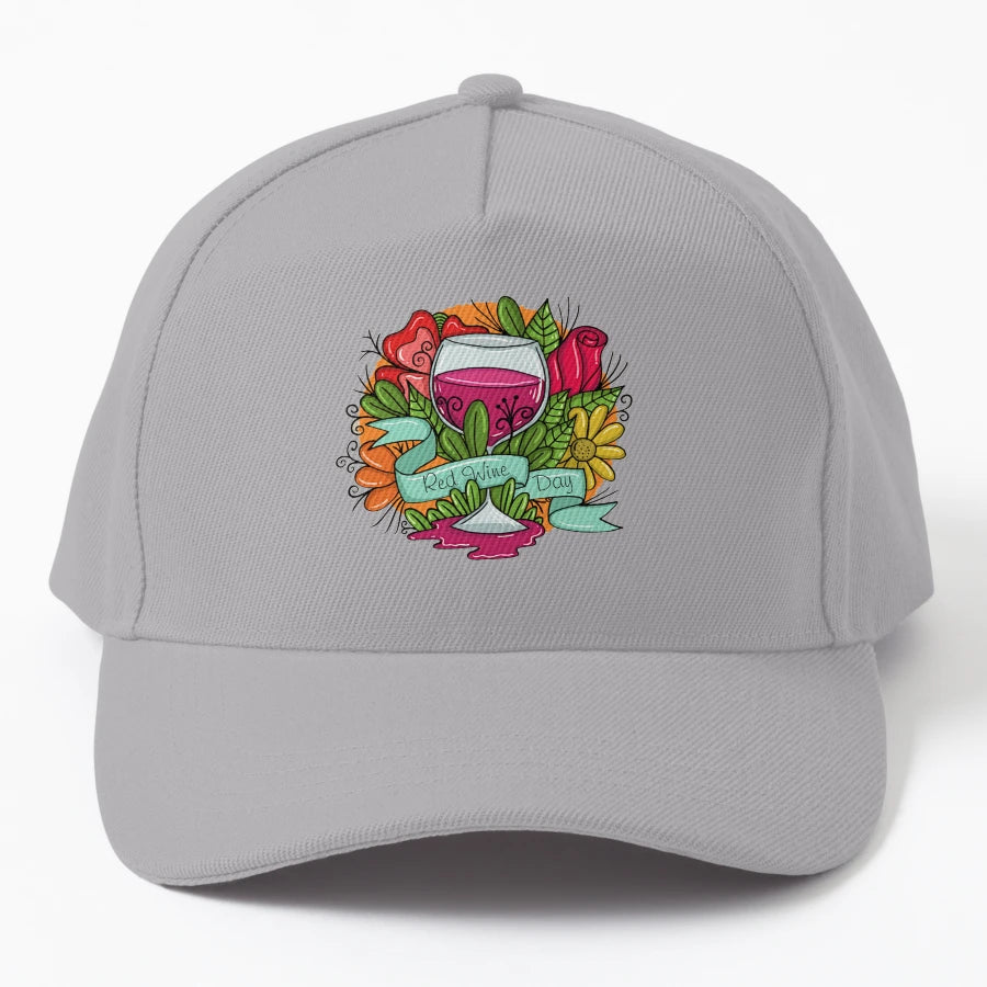 Red Wine Day Floral Arsty Wine OTTO Dad Hat - 6-Panel Cap - Snapback, Trucker Hat, Dad Hat, Denim Baseball Cap
