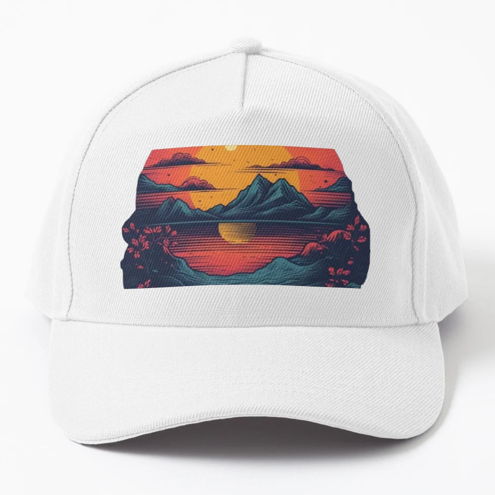 Sunset Mountain View Trucker Hat - Vintage Style - Snapback, Trucker Hat, Dad Hat, Denim Baseball Cap