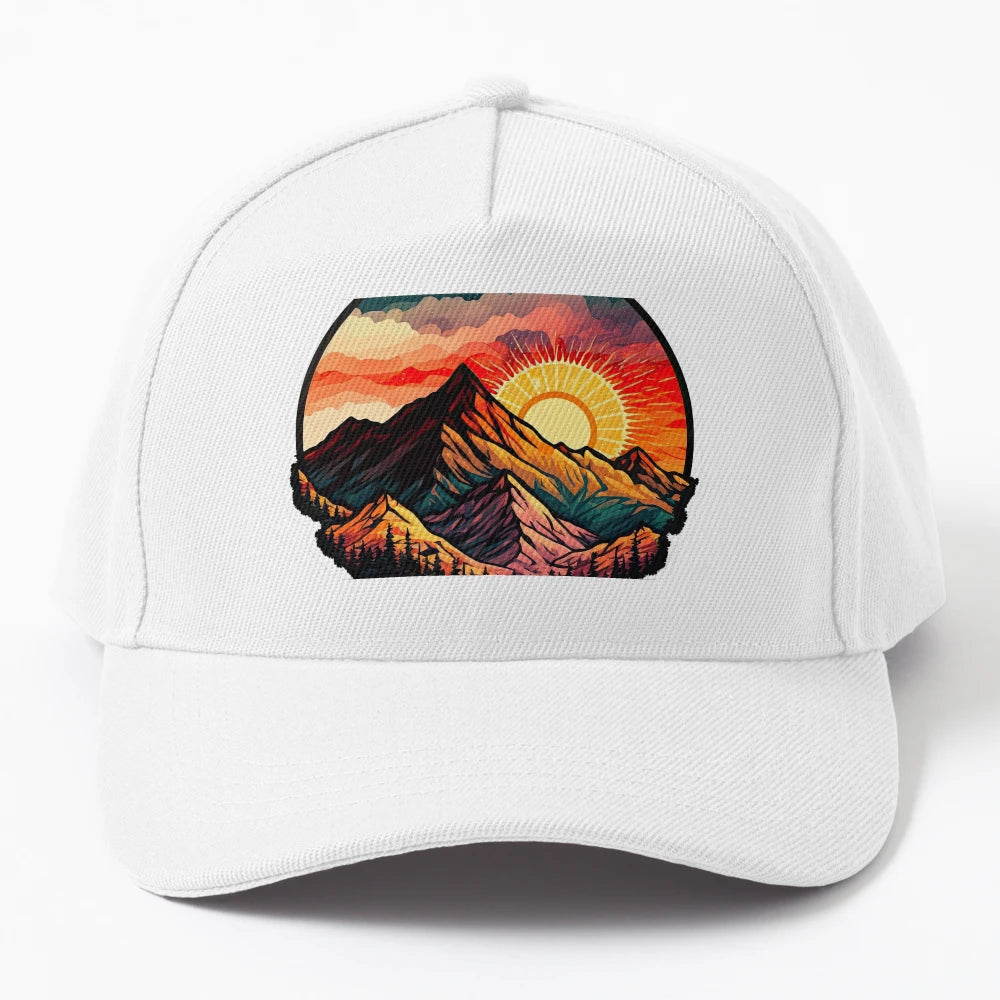 Mountain Beautiful Sunset Art Trucker Hat - Custom - Snapback, Trucker Hat, Dad Hat, Denim Baseball Cap