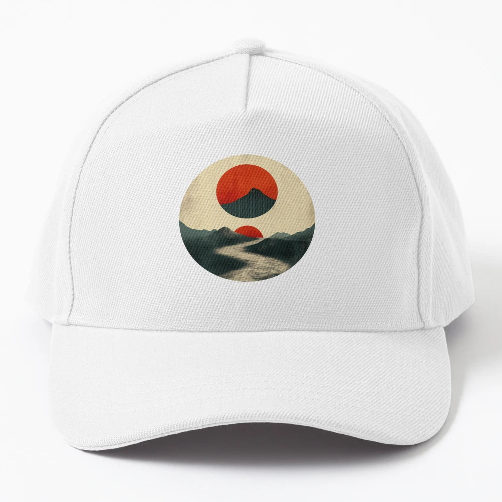 Abstract Mountain Sun Artwork Denim Baseball Cap - Washed - Snapback, Trucker Hat, Dad Hat, Denim Baseball Cap