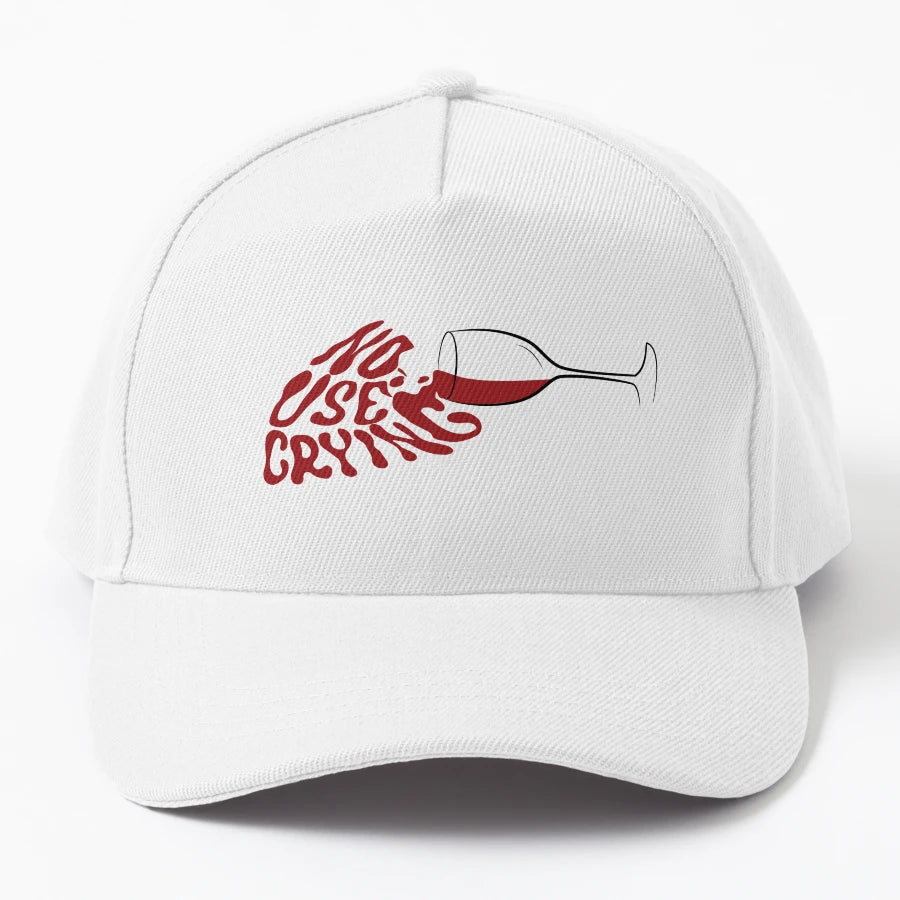 No Use Crying Over Spilled Wine Denim Baseball Cap - Washed - Snapback, Trucker Hat, Dad Hat, Denim Baseball Cap
