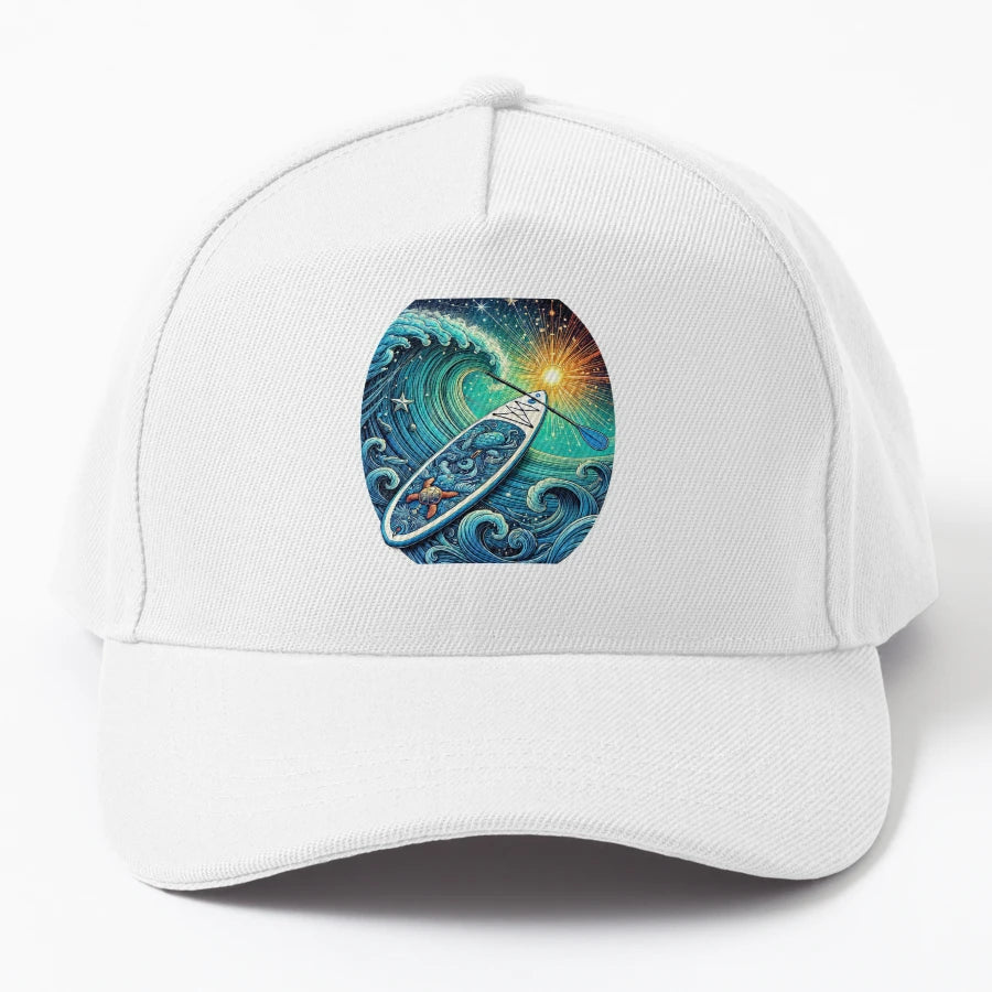 Celestial Paddle Board Ocean Waves Design Denim Baseball Cap - Snapback, Trucker Hat, Dad Hat, Denim Baseball Cap