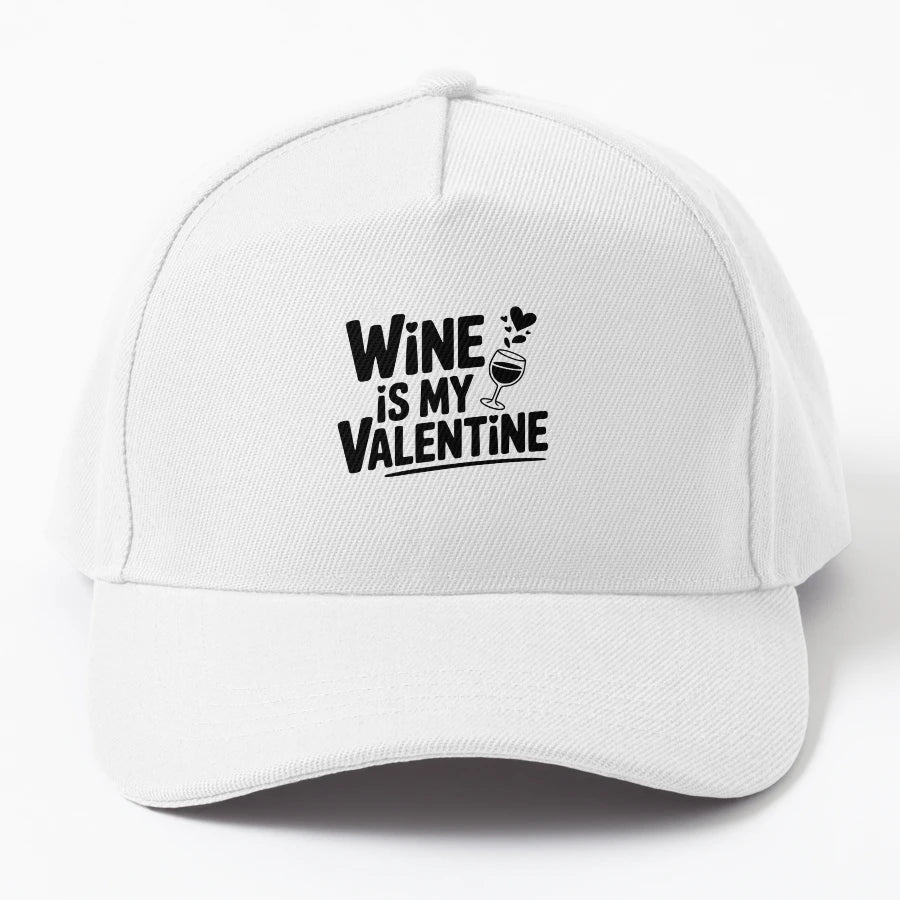 Wine Is My Valentine Denim Baseball Cap - Washed Cotton - Snapback, Trucker Hat, Dad Hat, Denim Baseball Cap