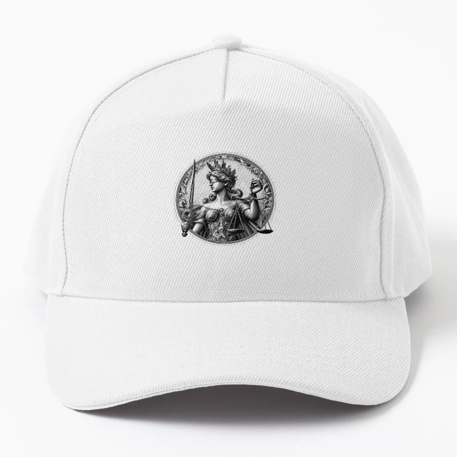 From Myth To Canvas Lady Justices Evolution Trucker Hat - Snapback, Trucker Hat, Dad Hat, Denim Baseball Cap
