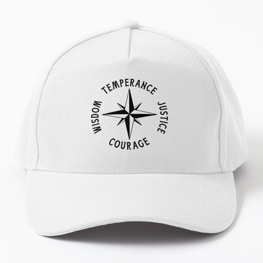 Temperance Justice Courage Wisdom 4 Denim Baseball Cap - Snapback, Trucker Hat, Dad Hat, Denim Baseball Cap