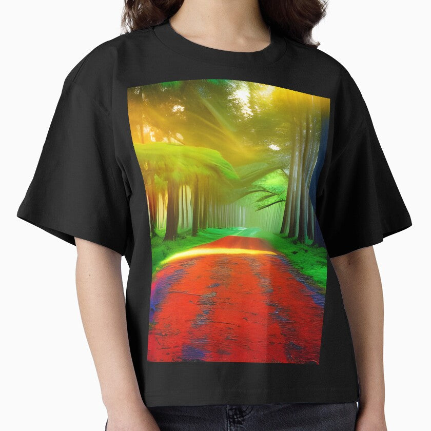 Red road in a green forest by brandway - Adult & Kids T-Shirts, Sweatshirts & Hoodies apparel design preview 1