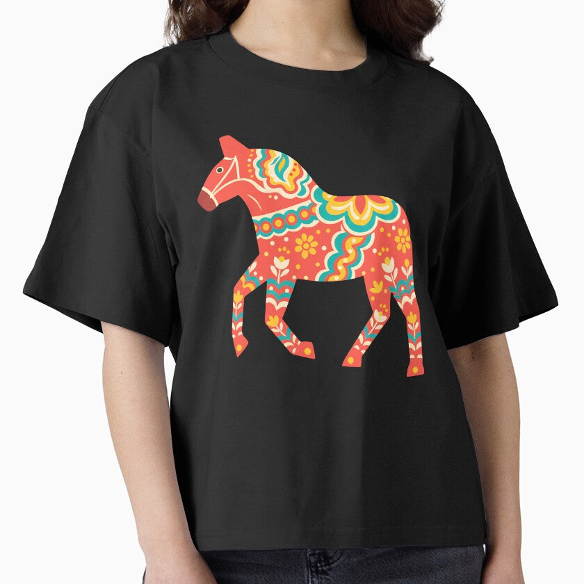 Orange Swirl Dala Horse Scandinavian Folk Art Fusion - Adult & Kids T-Shirts, Sweatshirts & Hoodies apparel design preview 1