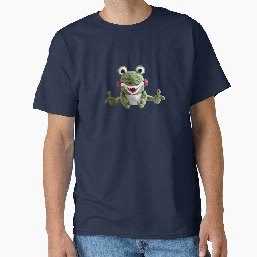 Funny crochet frog with pink cheeks cute and cheerful - Adult & Kids T-Shirts, Sweatshirts & Hoodies apparel design preview 1