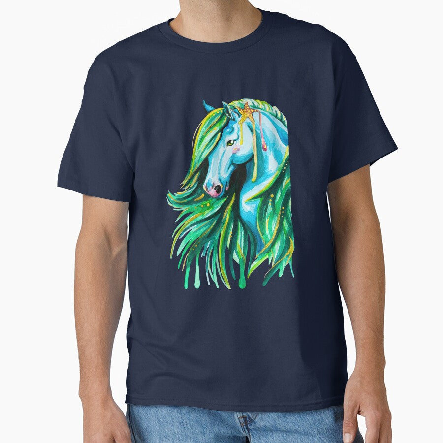 Watercolor Blue and Green Kelpie Horse by Lady-Lilac - Adult & Kids T-Shirts, Sweatshirts & Hoodies apparel design preview 1