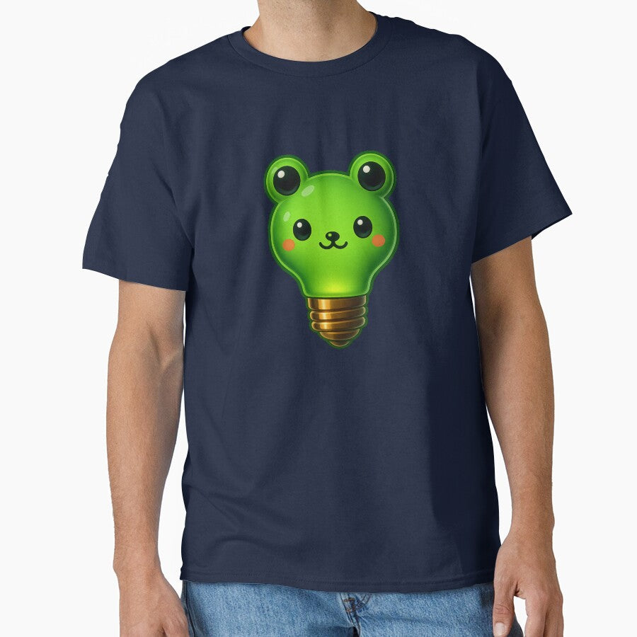 Cute Green Frog Lightbulb Kawaii Neon Glow Design by - Adult & Kids T-Shirts, Sweatshirts & Hoodies apparel design preview 1