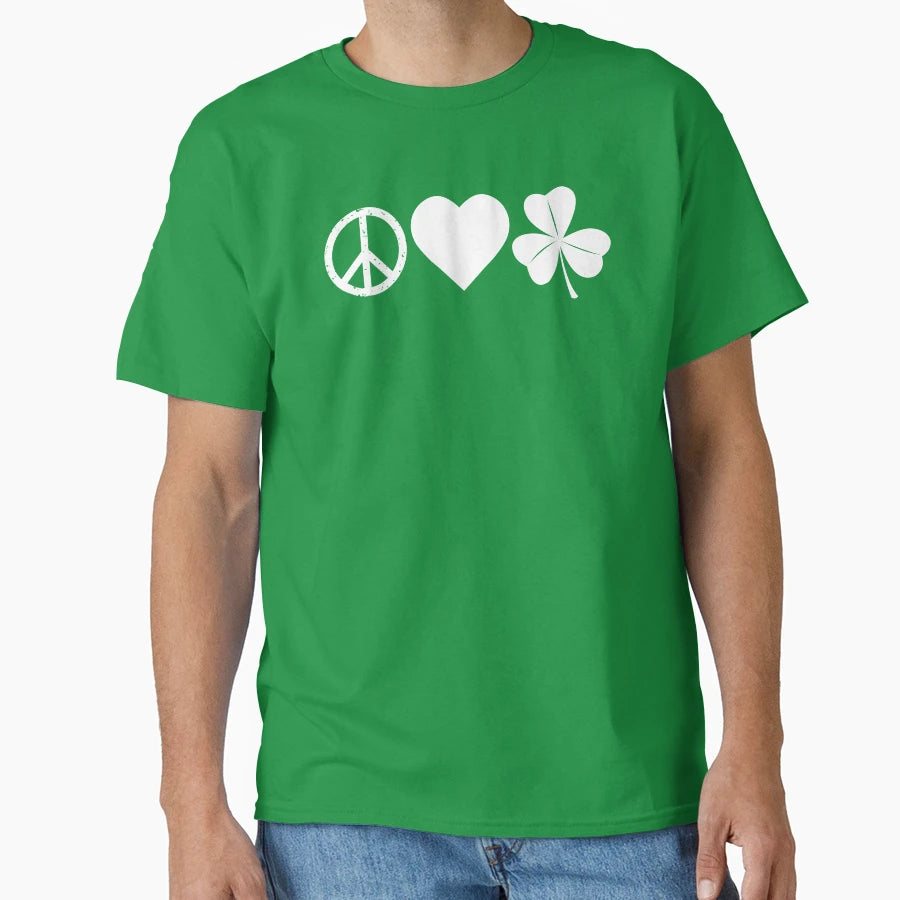 Peace Love Shamrock St Patricks Day T-Shirt - Fun Novelty Design Unisex - T-Shirt, Sweatshirt, Hoodie