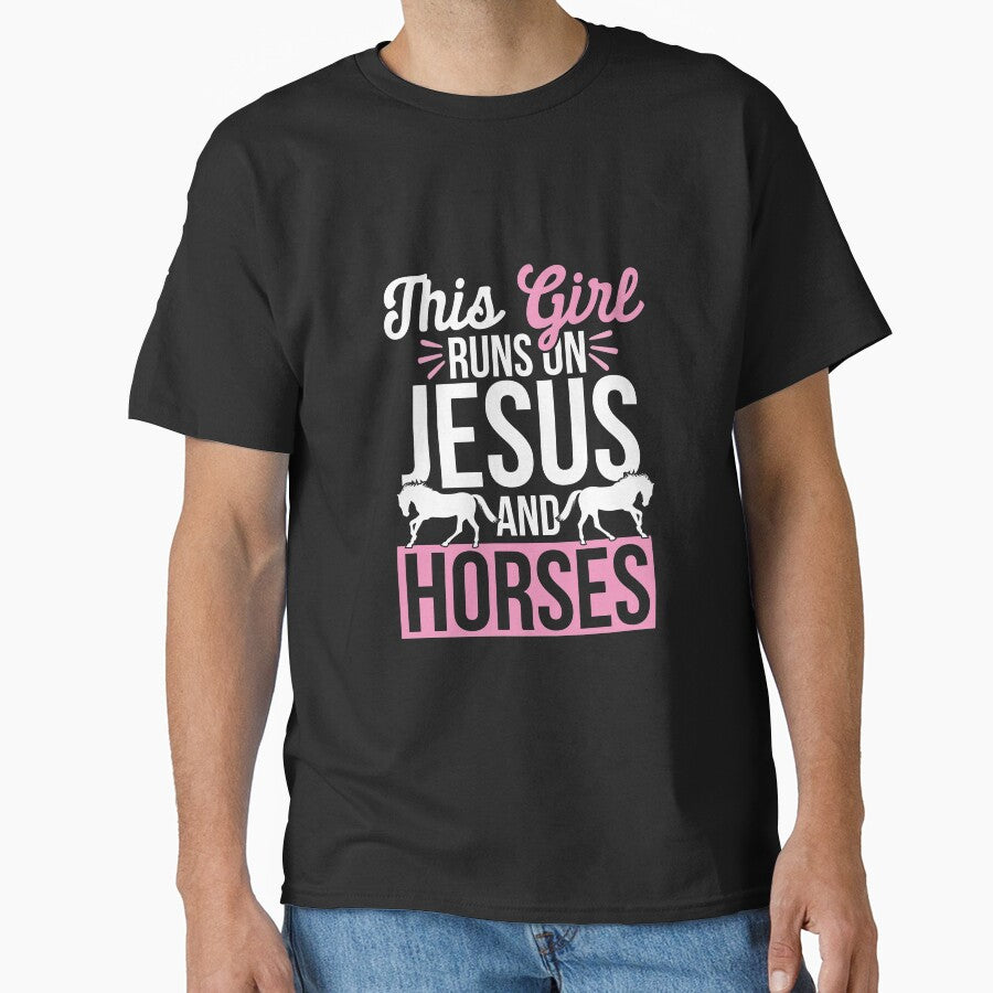 Horse and Jesus, This Girl Runs On Horses by - Adult & Kids T-Shirts, Sweatshirts & Hoodies apparel design preview 1