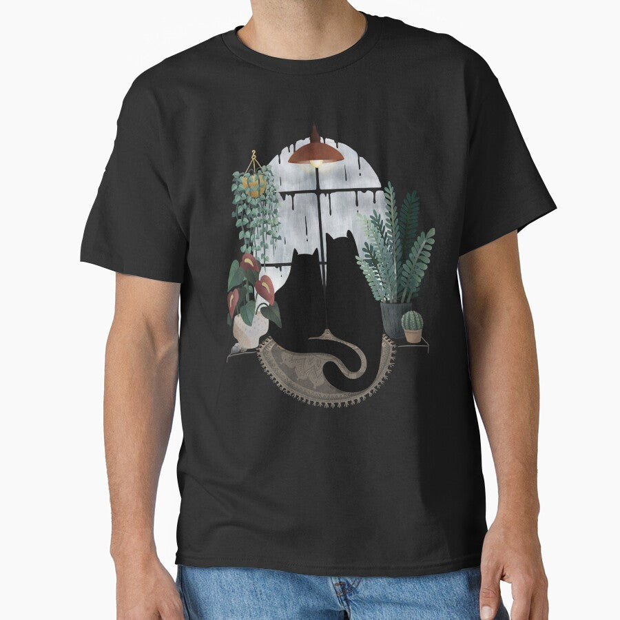 Rainy Day Cats (on Black) by littleclyde - Adult & Kids T-Shirts, Sweatshirts & Hoodies apparel design preview 1