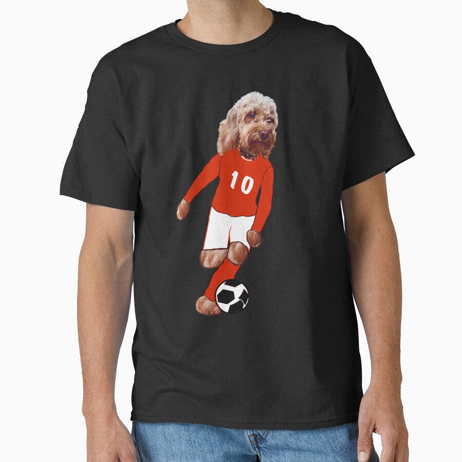 Cavapoo football Soccer playing Cavoodle puppy dog - Adult & Kids T-Shirts, Sweatshirts & Hoodies apparel design preview 1