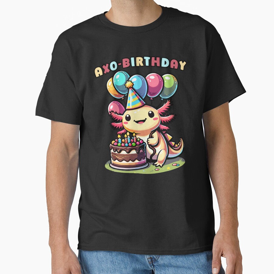 Axolotl birthday party with ballons And cake Cute - Adult & Kids T-Shirts, Sweatshirts & Hoodies apparel design preview 1