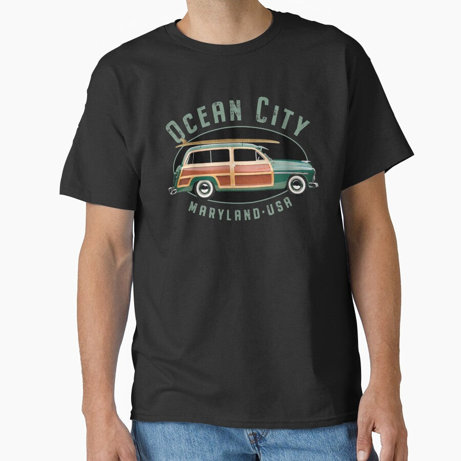 Ocean City Maryland Vintage Surfing Design by - Adult & Kids T-Shirts, Sweatshirts & Hoodies apparel design preview 1