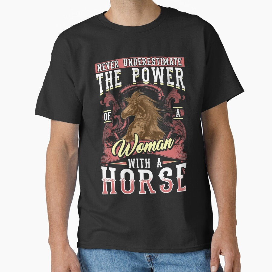 Never Underestimate A Woman With Horse by Sinjy - Adult & Kids T-Shirts, Sweatshirts & Hoodies apparel design preview 1
