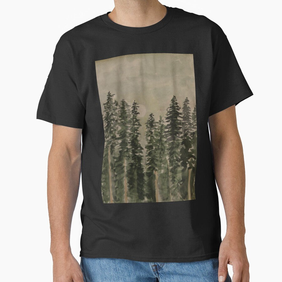 Misty Pine Forest Watercolor. Atmospheric Evergreen - Adult & Kids T-Shirts, Sweatshirts & Hoodies apparel design preview 1