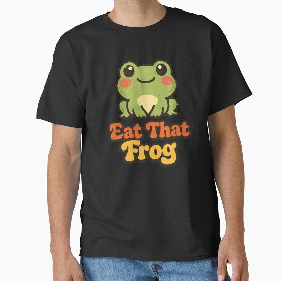 Eat That Frog Retro Motivational Vintage Cartoon by - Adult & Kids T-Shirts, Sweatshirts & Hoodies apparel design preview 1