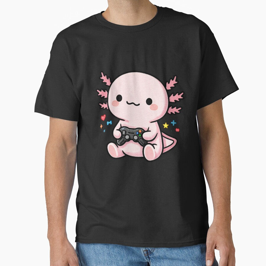 Gamer Axolotl Cute Kawaii Gaming with Controller - Adult & Kids T-Shirts, Sweatshirts & Hoodies apparel design preview 1