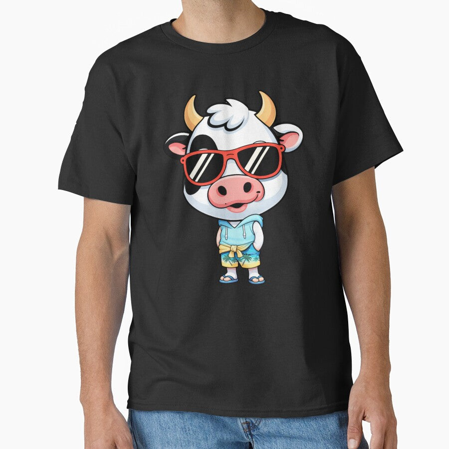 Beach Vacation Cow Cute Chibi Cartoon Summer Holiday - Adult & Kids T-Shirts, Sweatshirts & Hoodies apparel design preview 1