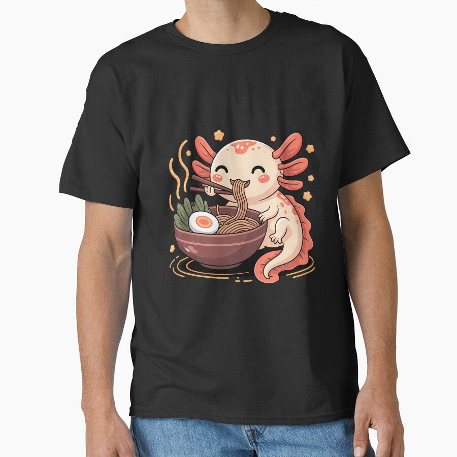 Cute Axolotl Eats Ramen Noodles Axolotls by - Adult & Kids T-Shirts, Sweatshirts & Hoodies apparel design preview 1