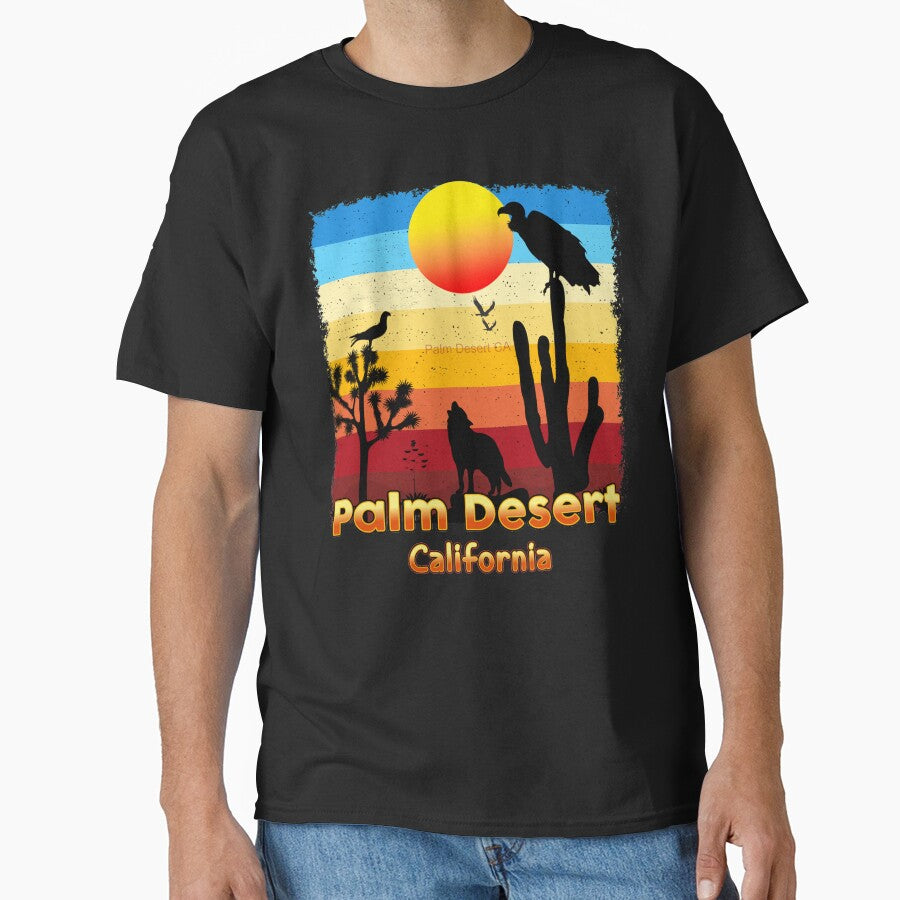 Palm Desert California CA Sunset Coyote Vulture - Adult & Kids T-Shirts, Sweatshirts & Hoodies apparel design preview 1