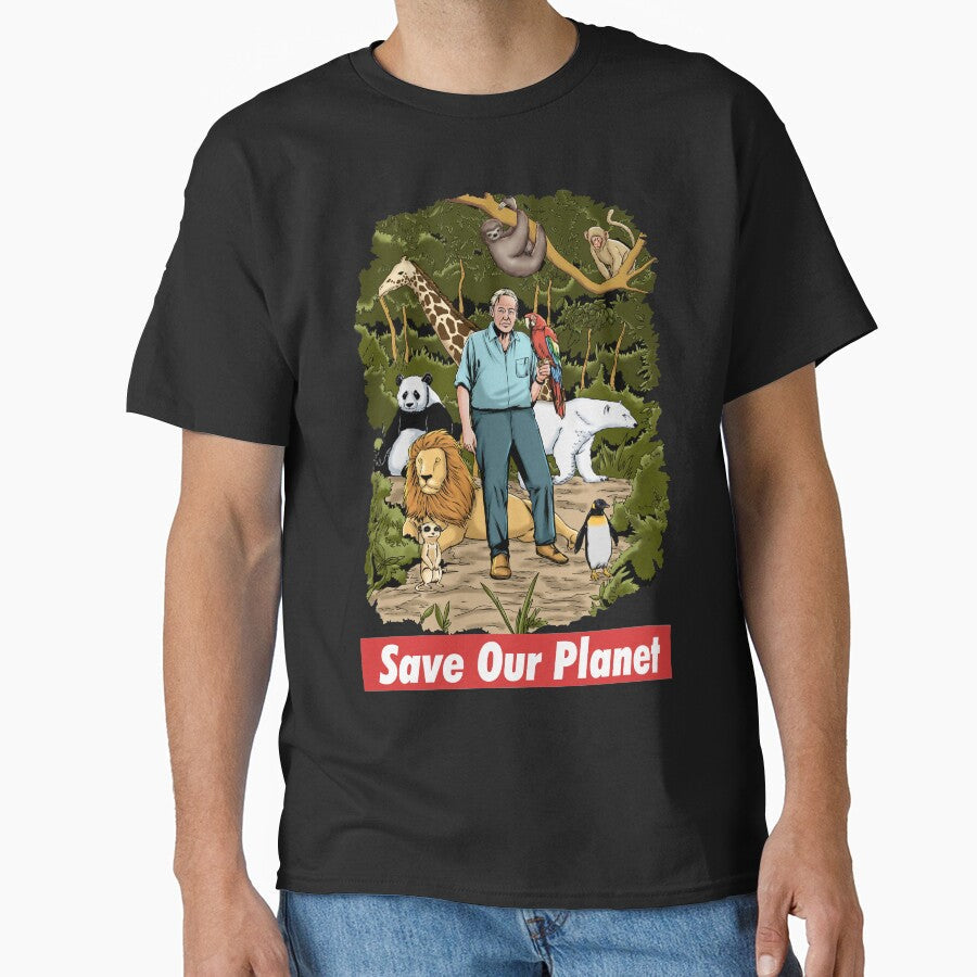 David Attenborough Save Our Planet by HiroFiction - Adult & Kids T-Shirts, Sweatshirts & Hoodies apparel design preview 1