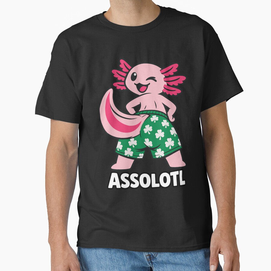 Axolotl Winking Retro Clover Shorts and Cheeky Mascot - Adult & Kids T-Shirts, Sweatshirts & Hoodies apparel design preview 1
