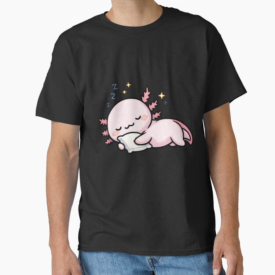 Sleepy Axolotl Cute Kawaii Sleeping Embroidery Style - Adult & Kids T-Shirts, Sweatshirts & Hoodies apparel design preview 1