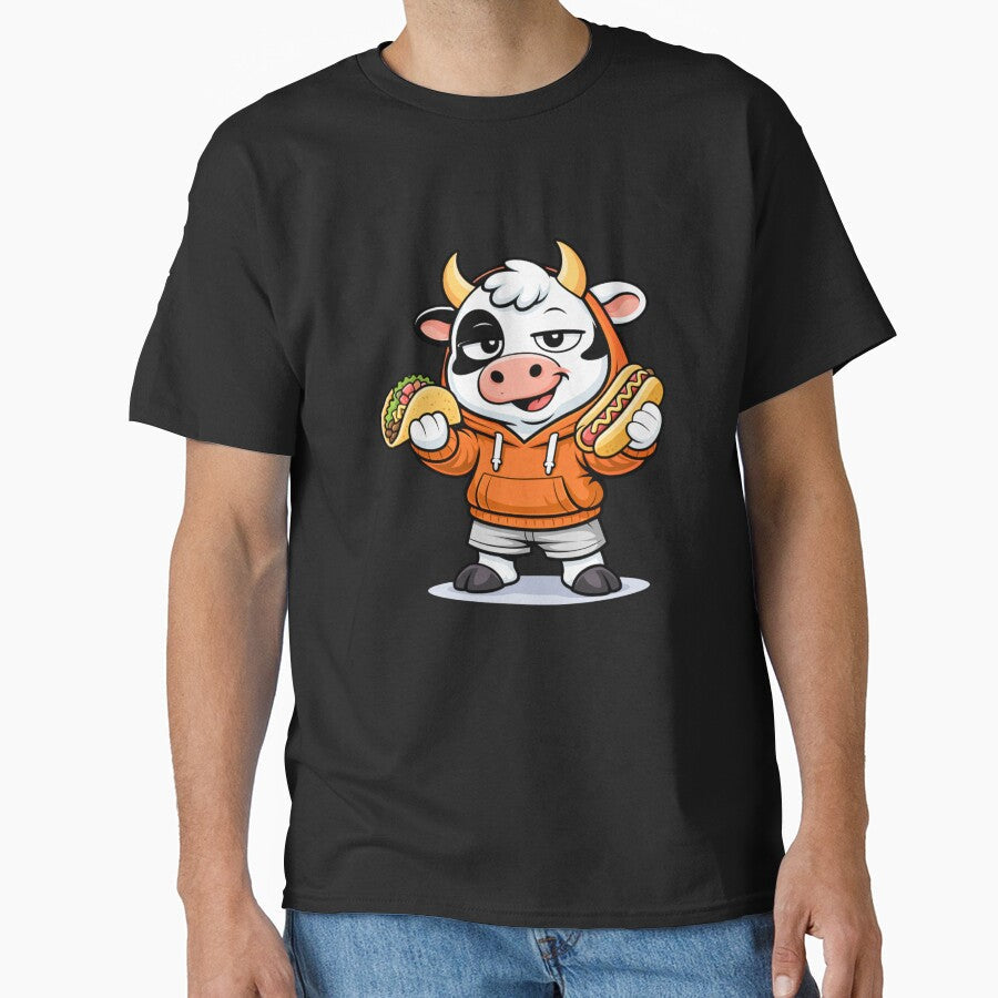 Street Food Boss Cow Cute Mascot Cartoon Urban Foodie - Adult & Kids T-Shirts, Sweatshirts & Hoodies apparel design preview 1