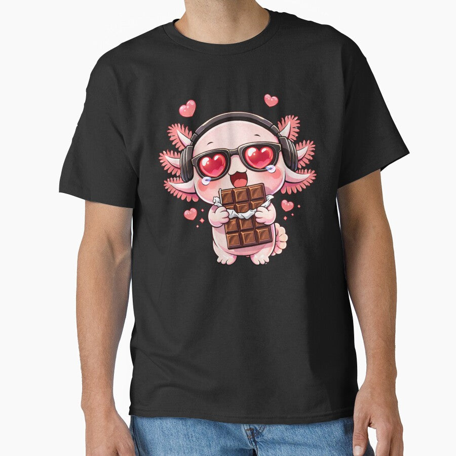 Chocolate Lover Axolotl Cute Kawaii Holding Chibi - Adult & Kids T-Shirts, Sweatshirts & Hoodies apparel design preview 1