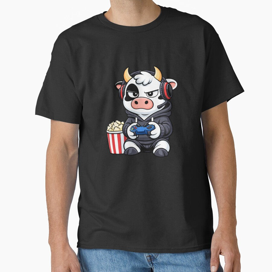 Weekend Gamer Cow Cute Mascot Cartoon Adult Gaming - Adult & Kids T-Shirts, Sweatshirts & Hoodies apparel design preview 1
